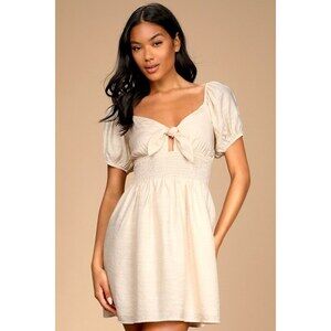 Joie de Vibe Cream Puff Sleeve Tie-Front Mini Dress